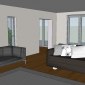Living room layout in 3D format