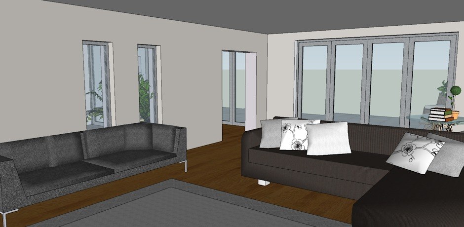 Living room layout in 3D format