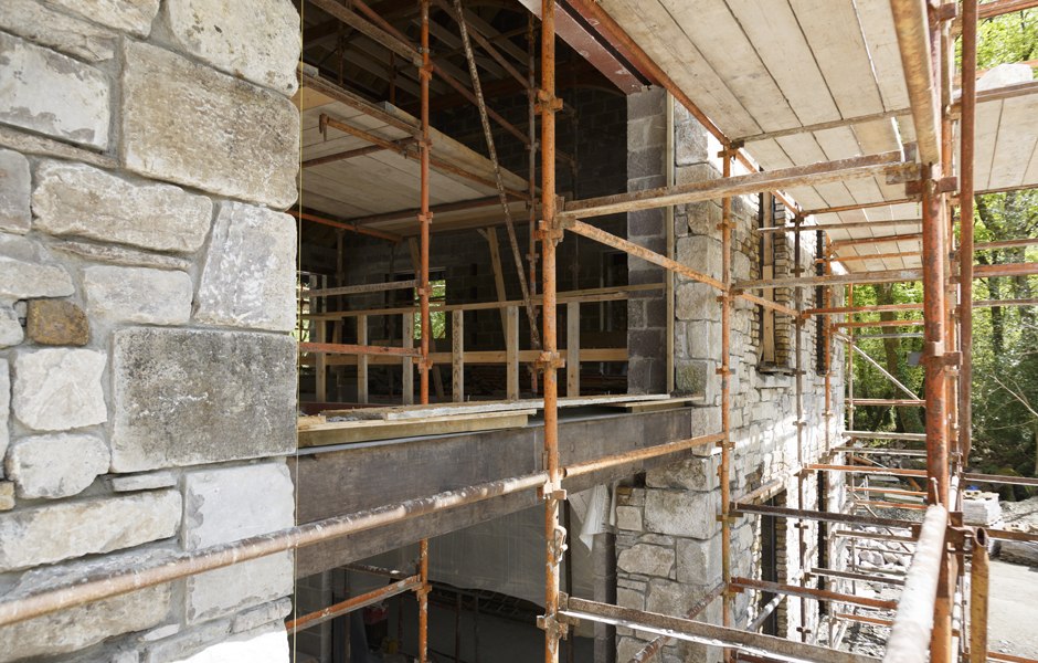 linehan construction salvaged timber beam old timber beam entrance stone work cork